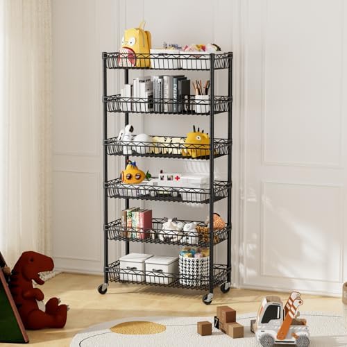 Golpart Basket Shelves Closet Rack with Wheels Metal Pantry Wire Shelf Unit - Image 7