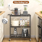3 Tier Rolling Utility Kitchen Cart, Heavy Duty Wire Rolling Cart on Wheels, Commercial Metal Serving Carts with Handle, Kitchen Island Plant Shelf Food Storage Trolley for Laundry, Office, Garage - Image 5