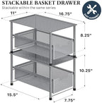 Simple Houseware Stackable Under Sink Sliding Basket Drawer, Silver - Image 2