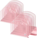 Delifox Inclined Desk File Organizer,Vertical File Folder Holder Stand Metal Rack File Sorter for Office Classroom Desktop Organization (2, Pink, 5) by Delifox