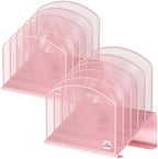 Delifox Inclined Desk File Organizer,Vertical File Folder Holder Stand Metal Rack File Sorter for Office Classroom Desktop Organization (2, Pink, 5) by Delifox