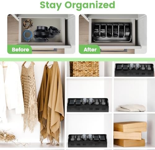 Large Adjustable Bamboo Belt Organizer Box, 6 Grids Belt Rack (Black) - Image 6