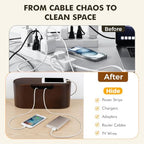 Wooden Cable Management Box with Lid, Decorative Cord Organizer for Power Strip & Charger Cables, Ventilation Holes & Side Slots, Solid Pine Wire Hider for Desk, Home Office, Dorm & Minimalist Setup - Image 2