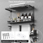 CAXIMSY 22.8Inch Towel Rack for Bathroom and Lavatory Towel Hanger with Wall Mount Towel Bars 304 Stainless Steel No Drill (Collapsible Black Towel Rack with Bathroom Organize Shower Shelves) - Image 4