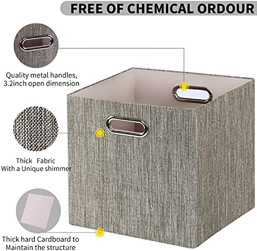 Posprica Storage Bins,11×11 Foldable Storage Cubes Boxes Container Closet Organizer Shelf Cabinet Bookcase,Thick Fabric Drawer Container - 4pcs,Coffee - Image 4
