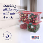 HOMZ Holiday Tote Plastic Storage Bin with Lid, 31 Qt, Clear/Red, 4 Pack - Image 2