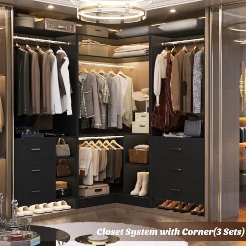 Aheaplus Corner Closet System with Shelves, L Shaped Walk-in Closets, Black - Image 6