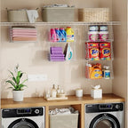 3-Pack Large Hanging Laundry Basket: Wire shelves for Laundry Room Organization with 360°Rotating Hooks Foldable Space Saving Over Washer and Dryer Shelves -Metal Laundry Basket Holder, White Patent - Image 7