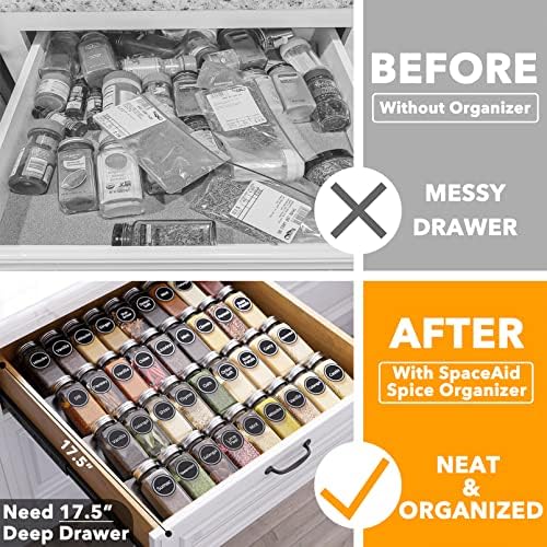 SpaceAid Spice Drawer Organizer with 36 Spice Jars, 386 Spice Labels, 4 Tier Seasoning Rack Tray Insert for Kitchen Drawers, 16.75" Wide x 17.5" Deep - Image 2