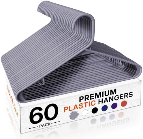 HOUSE DAY Grey Plastic Hangers 60 Pack, Slim Space-Saving Clothes Hangers by HOUSEDAY