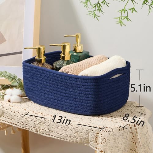 MiniArk Small Storage Baskets for Organizing | Closet Organizer Bins | Shelf Toy Basket | Woven Rope Baskets | Cube Decorative Box | Shallow Basket | 13x8.5x5.1” | 3 Packs Navy Blue - Image 3