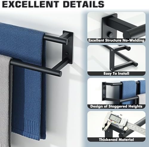 Alise Double Towel Bars,24 Inch Towel Racks for Bathroom,Matte Black - Image 4