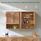 Bathroom Fluted Arched Wall Cabinet Set 2, 23.6''W Medicine Cabinet,Natural - Image 3