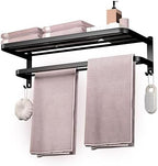 23 Inch Bathroom Towel Rack Towel Shelf with Double Towel Bars Lavatory Wall Mount Holder with Hooks Stainless Steel Hotel Bath Rack (Matte Black) by DDS-DUDES