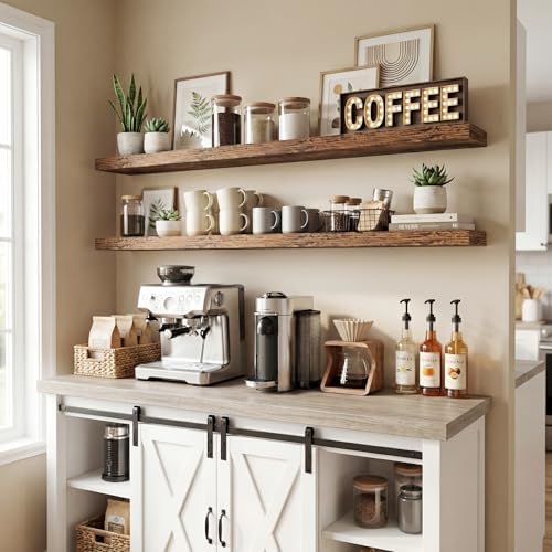 55in Floating Shelves for Wall, 9.3in Deep Rustic Shelves Set of 2 - Image 2