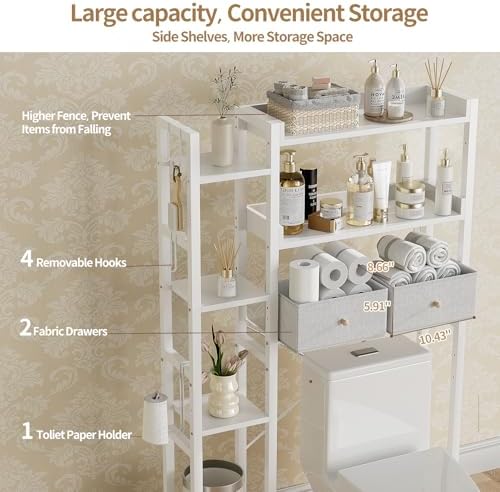 Housolution 7 Tier Over the Toilet Storage with 2 Drawers, White - Image 4