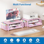 OPNICE Desk Organizers and Accessories, Computer Monitor Stand Riser with Drawer and 2 Pen Holders, Printer & Laptop Stand, Office Desk Accessories & Workspace Organizers for Home Office Supplies, Metal Pink - Image 4