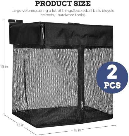Large Mesh Slatwall Baskets 2 Sets, 16x16x12 Inch Slat Wall Mesh Baskets with 4 Hooks, 48L Mounted Hanging Slatwall Basket for Shop Garage Gym Toy Display Storage Panel Accessories - Image 2