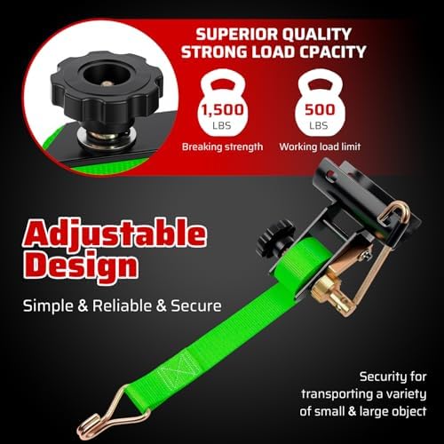 Green Rack Straps with J-Hook (2PK),1.5" x7.5' Ladder Rack Ratchet Straps, 2" Round Tube Mount, Perfect Ladder Rack Tie-Downs for Trailer Cargo Control - Image 5
