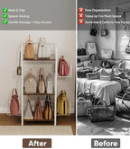 3-Tier Purse Organizer Rack, Iron & Wood Floor-Standing Bag Storage Holder with Adjustable Side Basket and Hook Handbag Organizers Display Stand Shelf for Closet, Bedroom, Entryway, White - Image 7