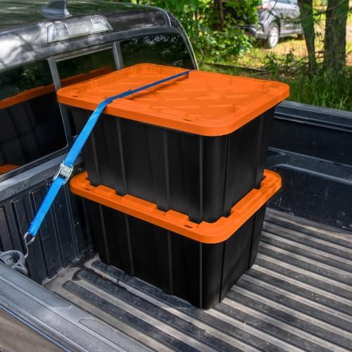 Sterilite 18 Pack 27 Gal Industrial Storage Tote with Snap Fit Lids, Orange - Image 6