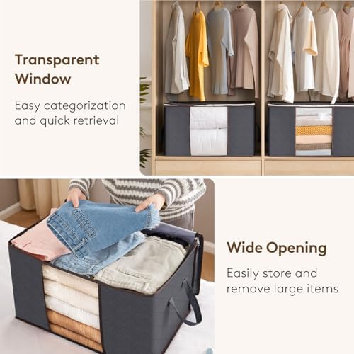 Lifewit 4 Pack 90L Clothes Storage Bins with Lids, Foldable Blanket Storage Bags with Zippers, Clear Window and Reinforced Handles, Closet and Organization for Clothing, Sweater, Comforter, Bedding - Image 6