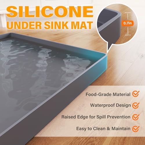 FLATO Waterproof Under Sink Mat, 22" x 22", Light Gray - Image 2