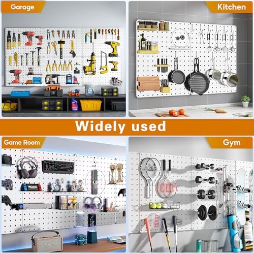 Peg Board, 112pcs Metal PegBoard Organizer with Accessories, 6 Pack 16'' x 12'' White Pegboard Panels with Hooks, Wall Organizer for Craft Room,Sewing Room,Office,Garage,Kitchen - Image 7