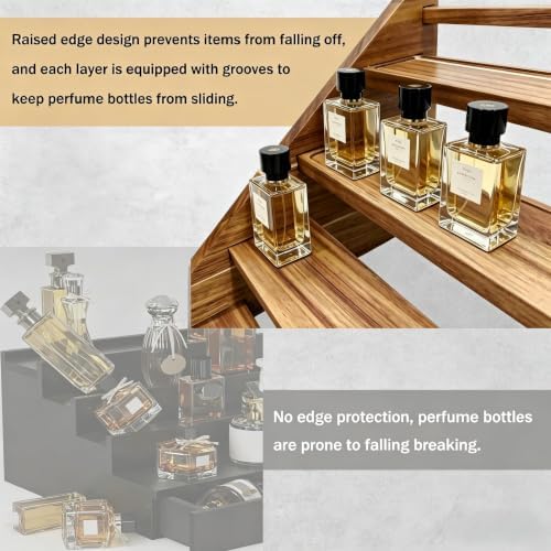 Acacia Wood 4 Tier Slanted Cologne Stand for Men, Wooden Fragrance Display Rack for Dresser Counter Bathroom Vanity - Image 7