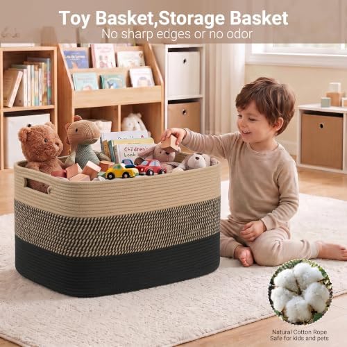Large Laundry Basket/Hamper, 22"x17"x12", Jute/Black - Image 4