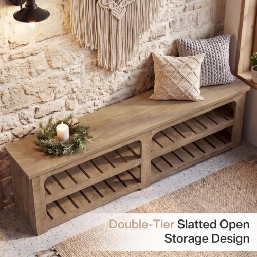 Tribesigns 70.9" Extra Long Shoe Storage Bench, Farmhouse Entryway Bench - Image 6