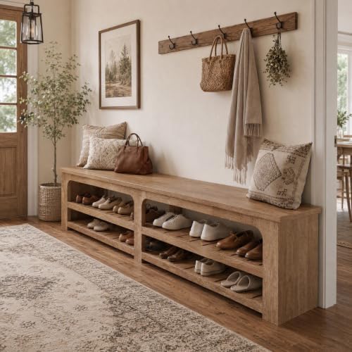 Tribesigns 70.9" Extra Long Shoe Storage Bench, Farmhouse Entryway Bench - Image 3