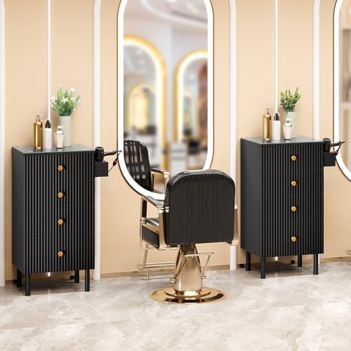 OmySalon Salon Station, Barber Station for Stylist, Hair Storage Cabinet with Glass Top & 4 Drawers & 3 Heat Resistant Tool Holders, For Beauty Spa, Salon, Black - Image 2