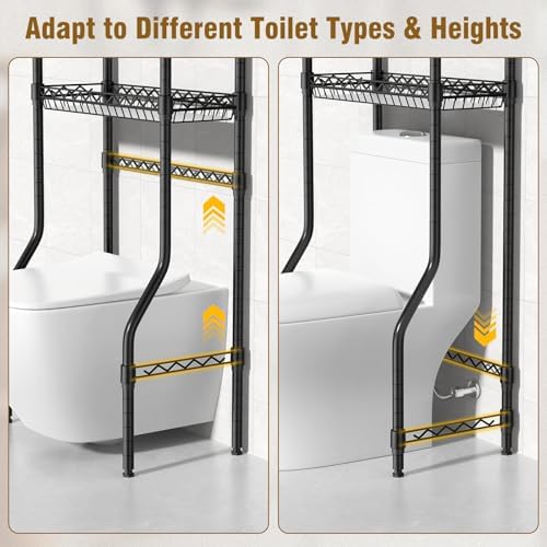 EAGMAK 4 Tier Over The Toilet Storage Rack, Bathroom Organizers and Storage Over Toilet with Adjustable Shelf and Basket, Above Toilet Storage Bathroom Cabinet for Small Space (Black) - Image 4