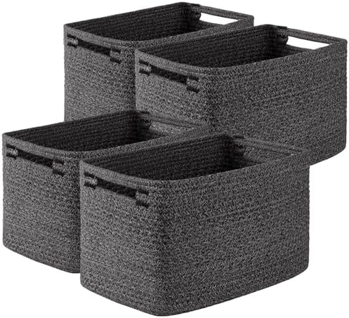 OIASKET 4Packs Natural Cotton Rope Storage Baskets for Organizing Toys, Clothes, Towels & Books, Soft Versatile Organizers for Shelves, Home Decorative Bins, 13''Lx9''Wx7.8''H, Black and White by OIASKET