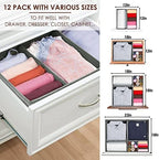 12 Pack Drawer Organizers for Clothing, Foldable Clothes Storage Box Closet Dresser Drawer Organizers Dividers, Bedroom Organization Fabric Bins for Baby Clothes Underwear Sock Bra Ties (Grey) - Image 3