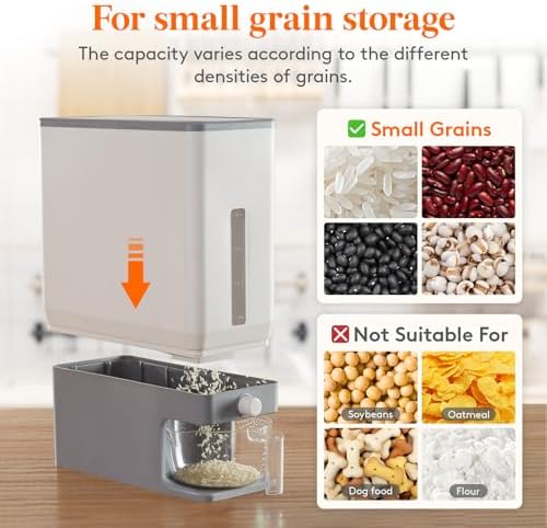 Lifewit Rice Container 25 Lbs, One-Press Dispenser with Measuring Cup - Image 6