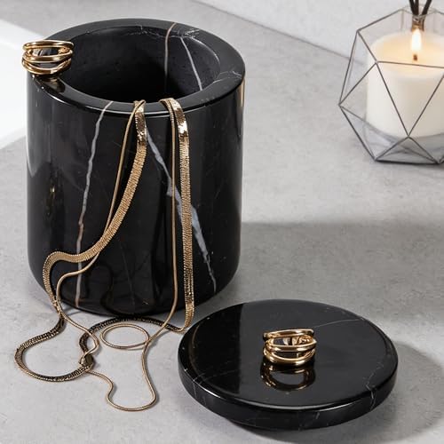 Black Marble Canister with Lid, Round Qtip Container, 3 diam x 3.5 ht Inch Sturdy Storage Jar, Bathroom Essentials Marble Canister for Cotton Balls, jewelry, Bath Salt - Image 6