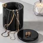 Black Marble Canister with Lid, Round Qtip Container, 3 diam x 3.5 ht Inch Sturdy Storage Jar, Bathroom Essentials Marble Canister for Cotton Balls, jewelry, Bath Salt - Image 6