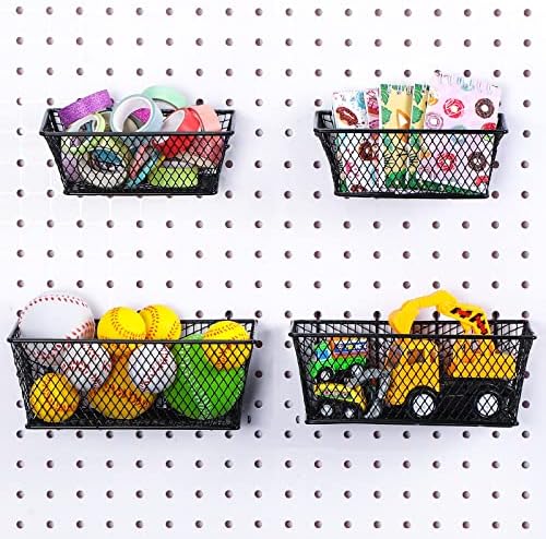 Sieral 4 Pcs Metal Pegboard Baskets Wire Organizer, Small, Medium, Black - Image 4