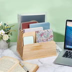 UNICRAFTALE 5-Slot Bamboo Paper Organizer Stand Vertical Desktop File Rack Modular Letter Holder for Home Office Countertop Mail Sorter 7.5x9.8x7.1 Inch - Image 2