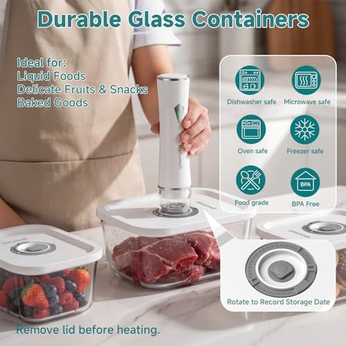 Mehomeli Compact Vacuum Sealer Set with 3 Glass Containers and 30 Bags - Image 2