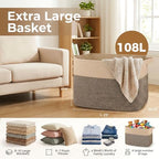 OIASKET 108L Cotton Rope Storage Basket for Living Room and Bedroom 25"x16"x16" Woven Laundry Basket, Heavy Duty Bin for Blankets, Pillows & Toys, Pet-Safe & Scratch-Free, Brown and Black - Image 2