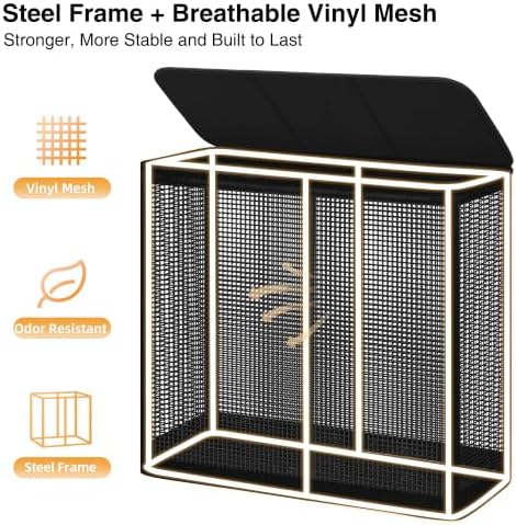 STO STO 3 Section Laundry Hamper with Lid, 180L Steel-Frame 3 Compartment Laundry Sorter with Removable Washable Liner, Breathable Large Laundry Basket for Bedroom, Bathroom, Laundry Room, Dorm - Image 4