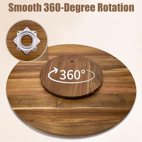 26'' Acacia Wooden Lazy Susan with 360 Rotation for Dining Table Top,Extra Large Wooden Serving Tray with Heavy Duty Rotating Wheel for Kitchen,Dining Table - Image 6