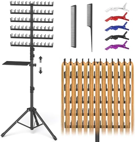 Hemndic Braiding Hair Rack with Tray, 2-sided 144 Pegs, Heavy Duty Braiding Rack Stand for Hair, Height Adjustable Standing Hair Extension Holder with Storage Bag & Braiding Accessories by Unknown