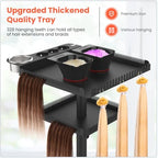 TASALON Professional Hair Extensions Organizer Cart Metal Salon Tray Cart with 2 Magnetic Bowls, Hair Dryer Holder, Adjustable Rolling Base, Black - Image 3