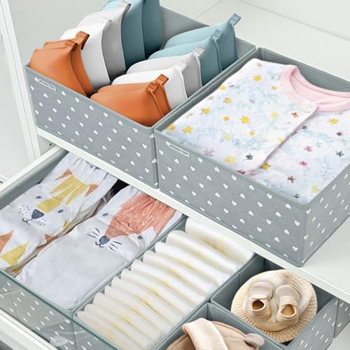 12 Pack Baby Clothes Organizer for Nursery Drawer - Foldable Fabric Dresser Dividers & Storage Bins for Diapers, Onesies, Accessories - Mydou Tidy Grey Heart Decorative Organizers - Image 5