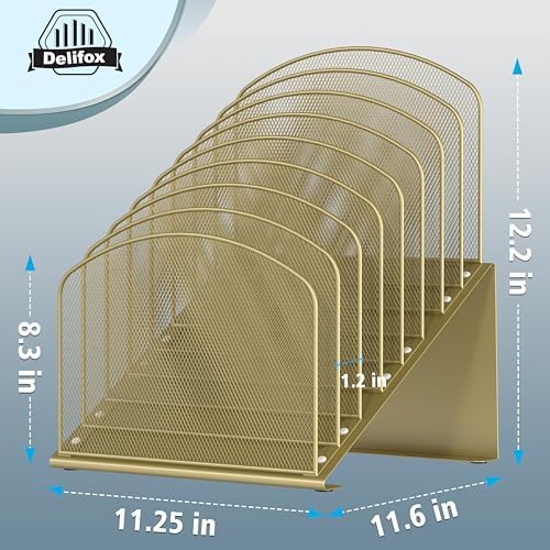 Inclined Desk File Organizer, 8-Section Upright Desk Organizer Standing File Sorter for Office Classroom Desktop Organization (Gold, 8) - Image 2