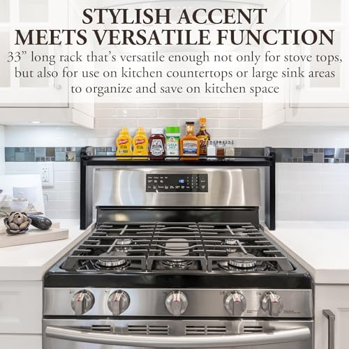MyGift 33-Inch Stove Top Spice Shelf, Coal Black Wood & Metal Storage Rack - Image 2